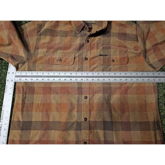 Legendary Whitetails Flannel Seersucker Mens Sz XL Plaid Orange Brown Bitton Up - Picture 4 of 6